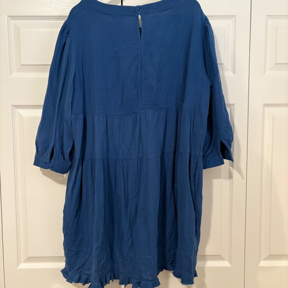 Umgee Blue Raw Ruffle Hem Dress, 1XL - Picture 4 of 11